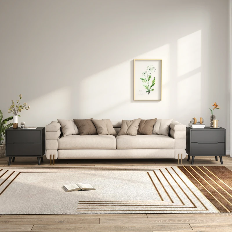 HOMCOM Nightstands Set of 2, Bedside Table with 2 Drawers, Modern Side End Table with Solid  Wood Legs for Bedroom, Black