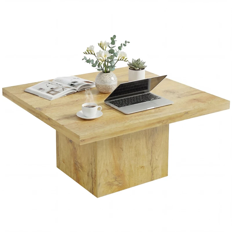 HOMCOM Square Coffee Table, Center Table with 1.6" Thick Tabletop, Natural Wood