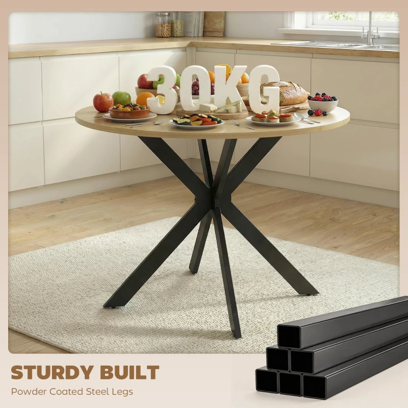 HOMCOM 39" Dining Table, Contemporary Round Kitchen Table with Steel Legs, Brown Wood Grain