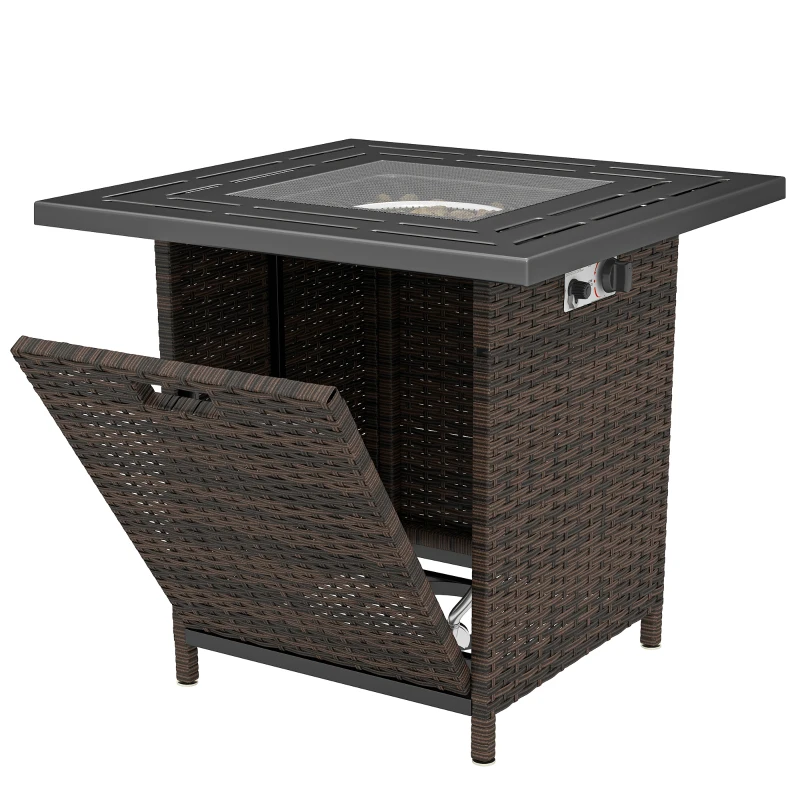 Outsunny Propane Fire Pit Table, 28 Inch 40,000 BTU Square Rattan Fire Table with Lava Rock, Pulse-Ignition Wicker Gas Fire Pit
