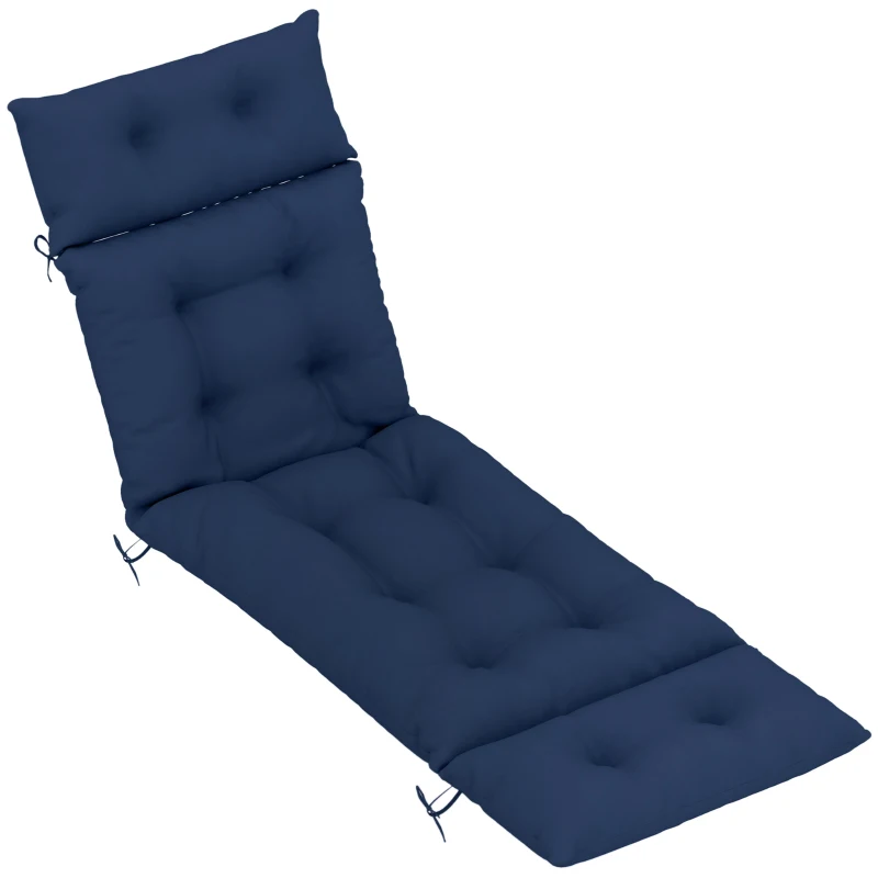 Outsunny Patio Lounge Chair Cushion, Tufted Thick Outdoor Chaise Lounge Cushion with Ties, 74.8" x 22" x 4", Navy Blue