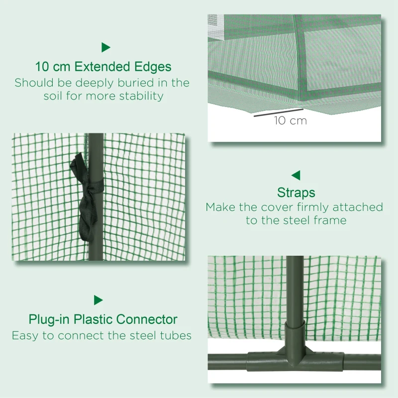 Outsunny Portable Mini Greenhouse, Tunnel Growing Tent with 5 Mesh Windows and Steel Frame, 7' x 3' x 2', Green