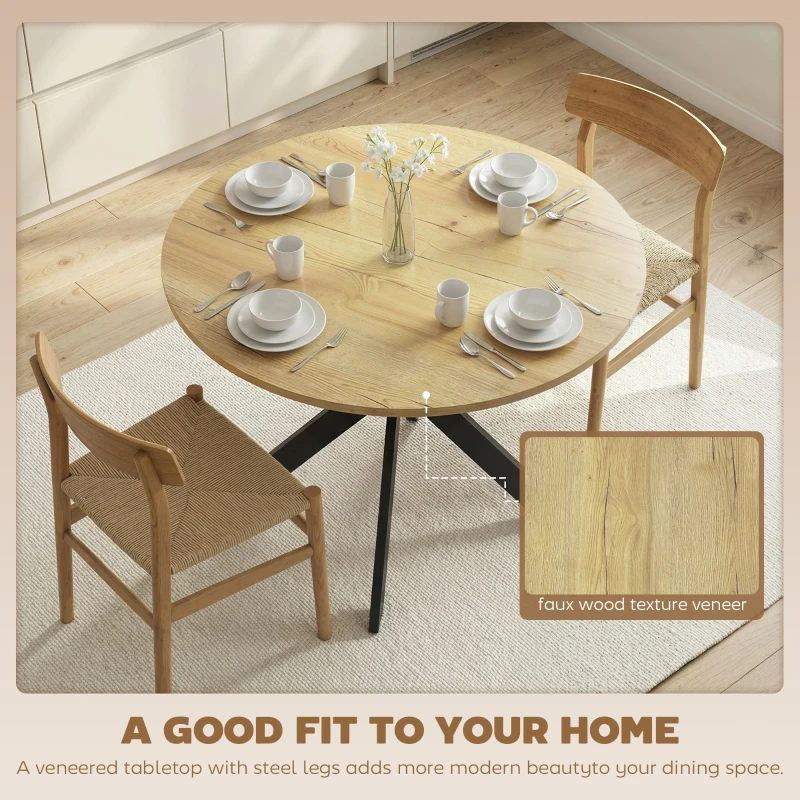 HOMCOM 39" Dining Table, Contemporary Round Kitchen Table with Steel Legs, Brown Wood Grain