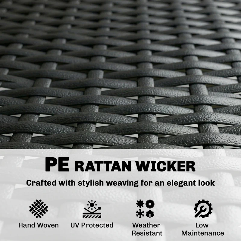 Outsunny Outdoor Bistro Set, 3 Piece Wicker Patio Furniture Set with 2-Tier Glass Top Table, Cushions for Porch, Balcony, Beige