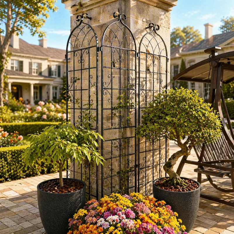 4 Pack Metal Garden Trellis with Galvanized Tube, Easy Assembly, Rustproof Climbing Plant Support, 80" L x 87" H, Black