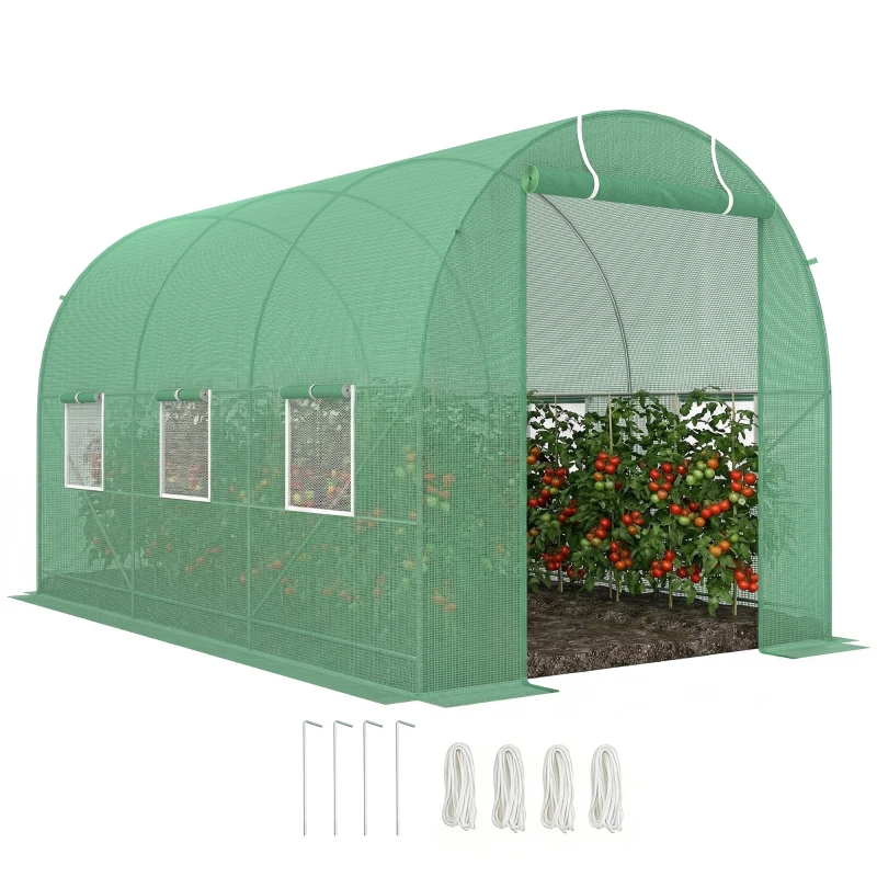 Outsunny 11.5' x 6.6' x 6.6' Walk-in Tunnel Greenhouse Garden Plant Seed Growing Warm House Outdoor Hot House w/ Roll Up Door, Windows, PE Cover Green