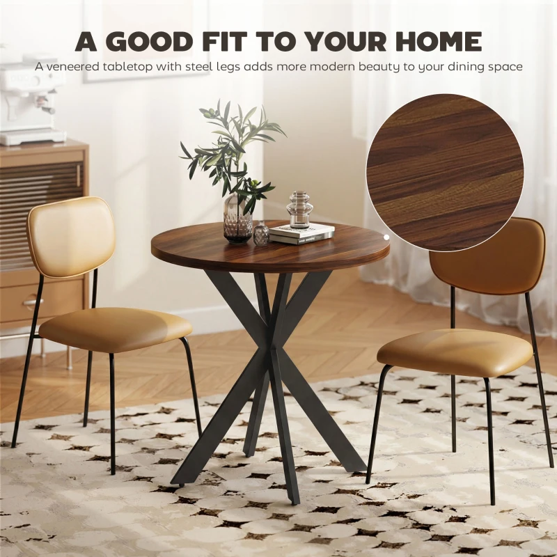 HOMCOM 29" Dining Table, Contemporary Round Kitchen Table with Steel Legs, Walnut