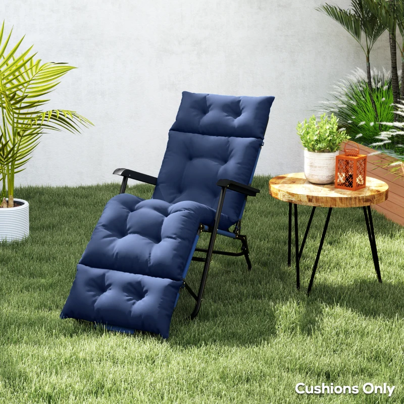 Outsunny Patio Lounge Chair Cushion, Tufted Thick Outdoor Chaise Lounge Cushion with Ties, 74.8" x 22" x 4", Navy Blue