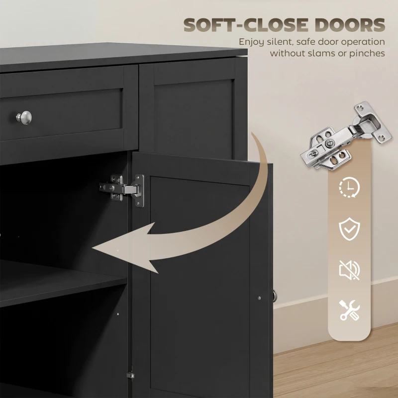 HOMCOM 55" Modern Kitchen Storage Cabinet with Drawer, Adjustable Shelves, Small Kitchen Pantry with Door Racks, Black