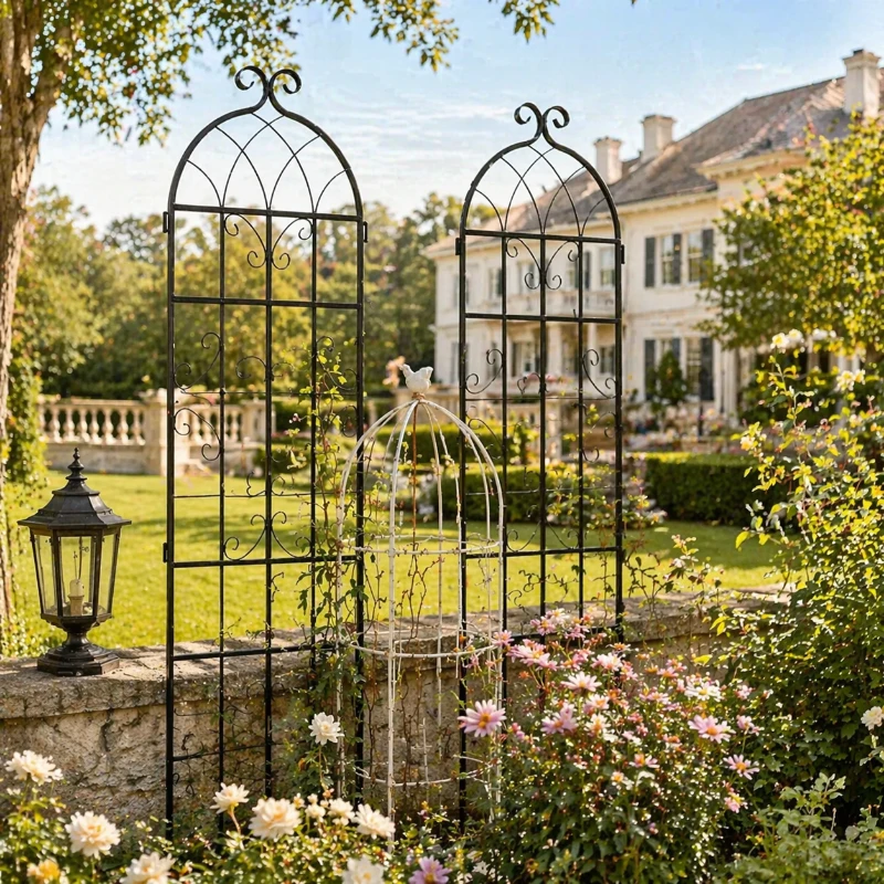 4 Pack Metal Garden Trellis with Galvanized Tube, Easy Assembly, Rustproof Climbing Plant Support, 80" L x 87" H, Black