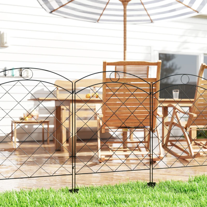 Outsunny 4 Pack Garden Fencing for Yard, Decorative Fence Panels as Animal Barrier and Flower Edging, Circle, Black