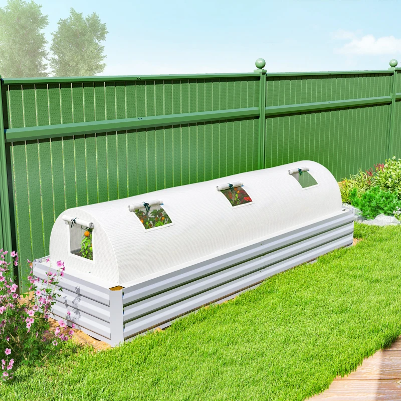 Outsunny Portable Mini Greenhouse, Tunnel Growing Tent with 5 Mesh Windows and Steel Frame,10' x 3' x 2', White