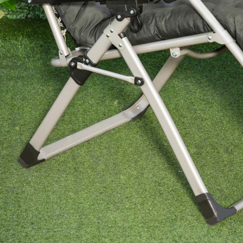Outsunny Reclining Zero Gravity Chair with Adjustable Backrest, Folding Garden Sun Lounger, Outdoor Recliner with Removable Cushion and Headrest, Dark Grey