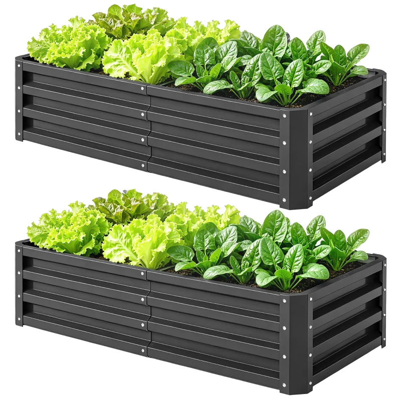 Outsunny 4' x 2' x 1' Raised Garden Bed, Set of 2 Galvanized Planter Box for Vegetables, Flowers, Herbs, Grey