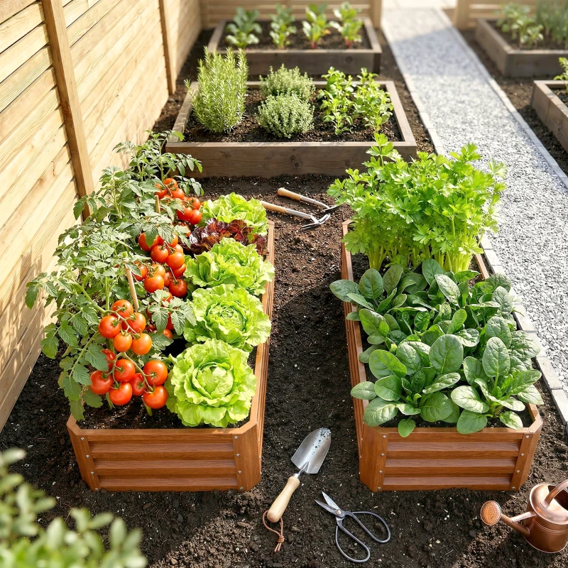 Outsunny 4' x 2' x 1' Raised Garden Bed, Set of 2 Galvanized Planter Box for Vegetables, Flowers, Herbs, Dark Brown Wood Effect