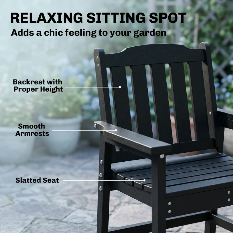 Outsunny All-Weather Patio Chair, HDPE Patio Dining Chair, Heavy Duty Wood-Like Outdoor Furniture for Garden, Backyard, Deck, Porch, Lawn, Black