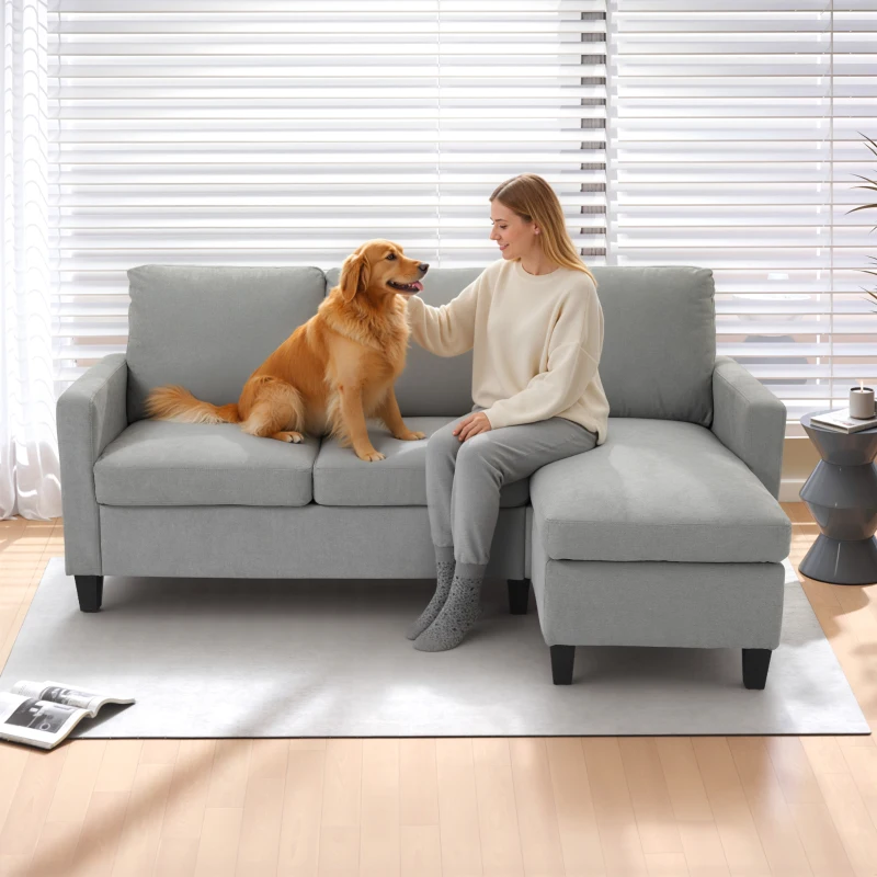 HOMCOM L-Shape Sofa, Modern Sectional Couch with Ottoman, Corner Sofa for Living Room, Light Grey