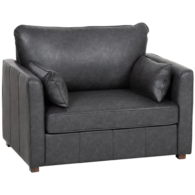 HOMCOM Accent Chair, PU Leather Armchair with Wide Seat, Spring Cushion, Rubberwood legs, 2 Pillows, Black