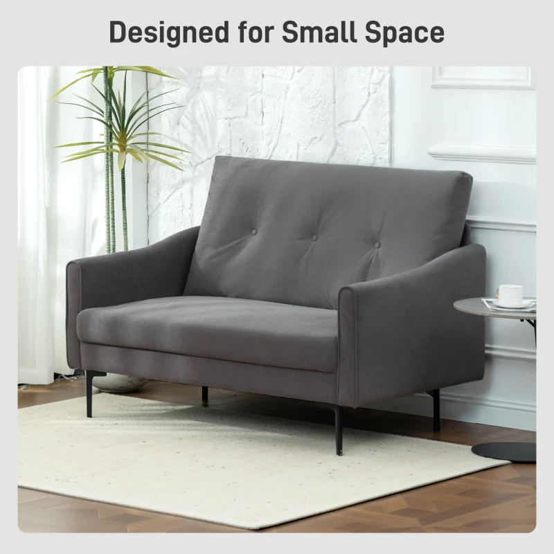 HOMCOM 2 Seater Sofa, Small Modern Couch with High-Resilience Foam, Thicken Padding, Button Tufted, Grey