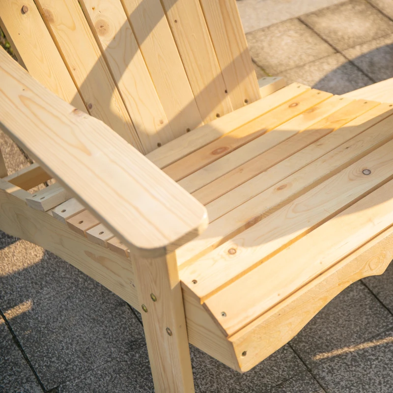 Outsunny 2 Piece Pair Wood Adirondack Chair Porch Tete-A-Tete Bench Two Seater w/ Middle Table Reclined Wooden Umbrella Hole, Natural