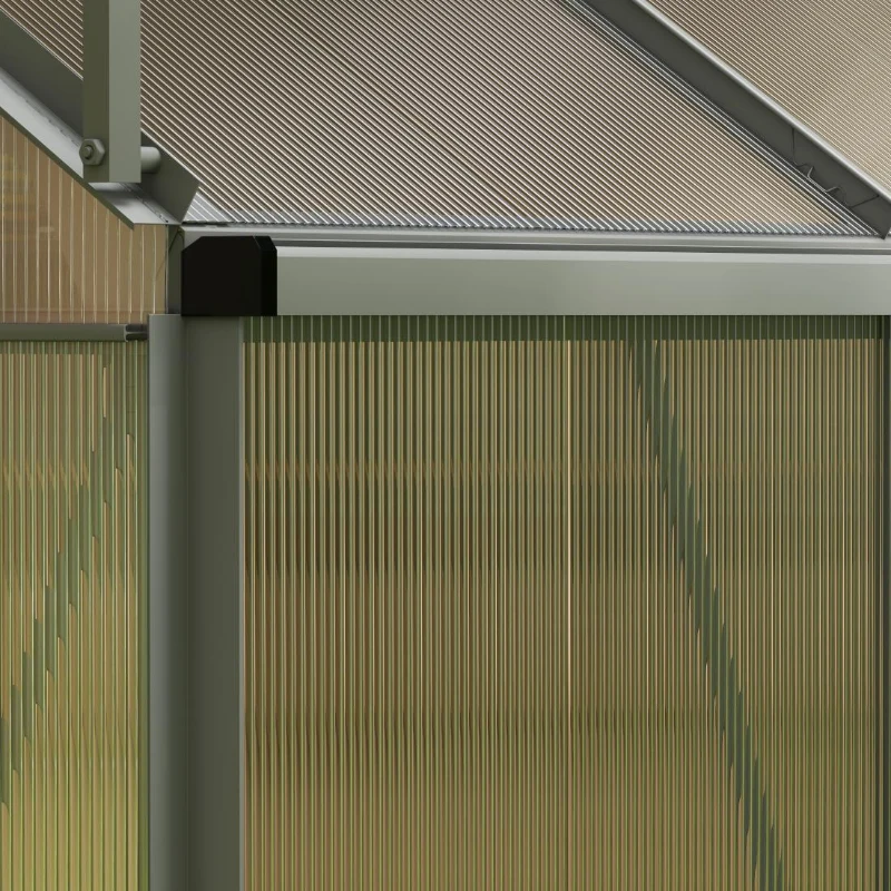 Outsunny 6' x 4' Aluminum Lean-to Greenhouse Polycarbonate Walk-in Greenhouse with Rain Gutter and Sliding Door, Dark Grey