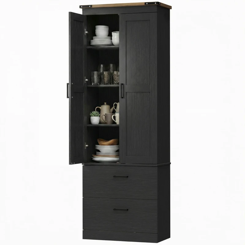 HOMCOM 67" Tall Kitchen Pantry Storage Cabinet, Kitchen Pantry Cabinet with Doors, Drawers and Adjustable Shelves, Black