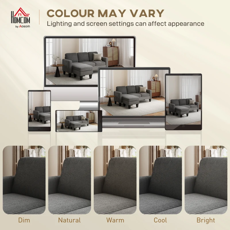 HOMCOM Sectional Sofa, L Shaped Couch, with Changeable Chaise or Ottoman, Dark Grey