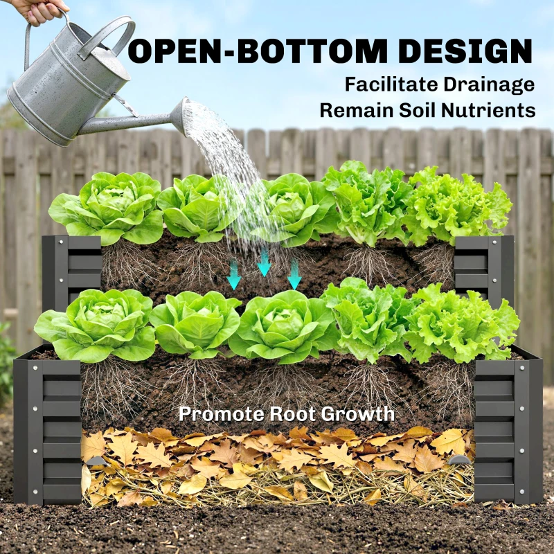 Outsunny 2 Tier Raised Garden Bed, 47" x 40" x 23" Galvanized Steel Planter Box for Vegetables, Flowers, and Herbs, Dark Grey