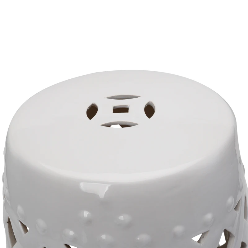 Outsunny 18" Ceramic Garden Stool with Woven Lattice Design, Indoor & Outdoor Decorative Accent Stool, White