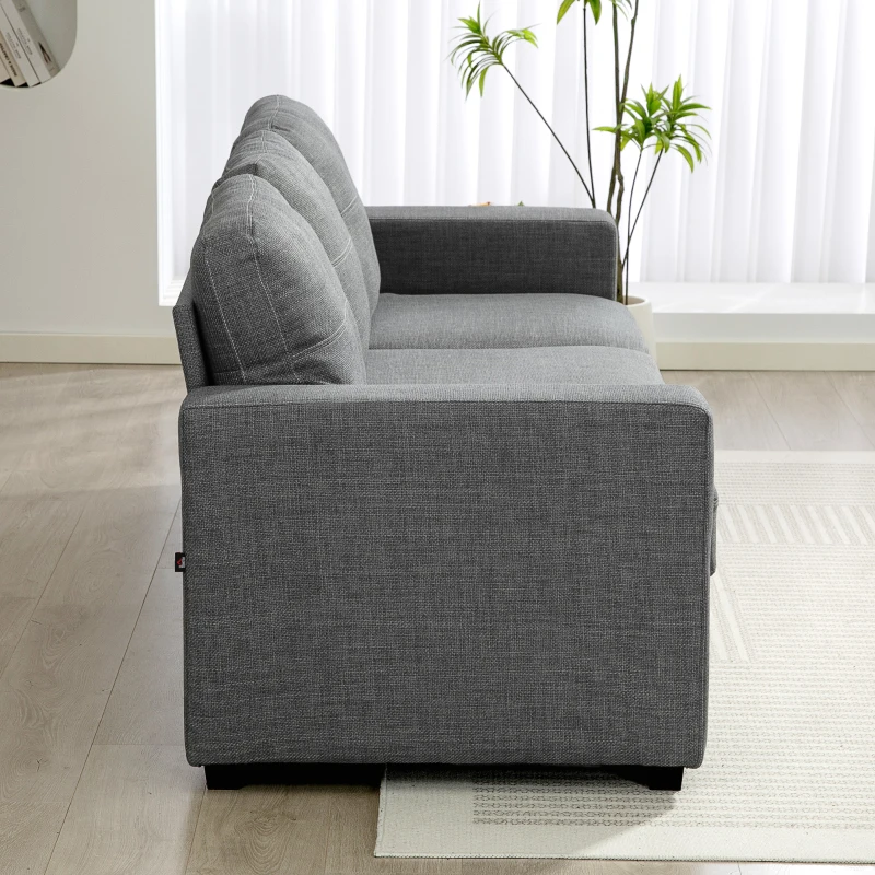HOMCOM Modern Upholstered Couch, 3 Seater Sofa with Thick Spring Cushions and Deep Seat for Living Room, Dark Grey