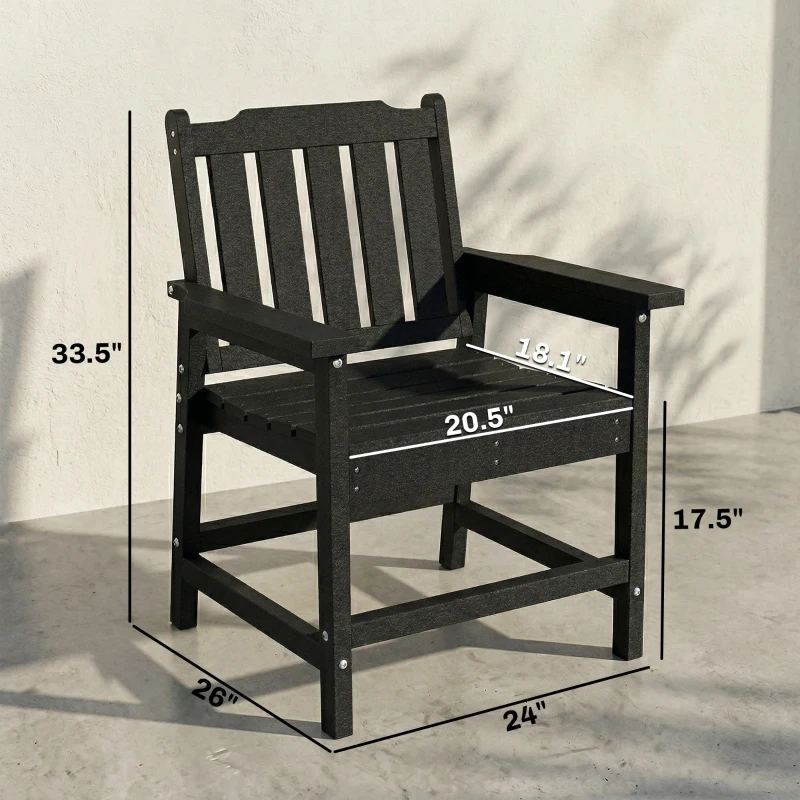 Outsunny All-Weather Patio Chair, HDPE Patio Dining Chair, Heavy Duty Wood-Like Outdoor Furniture for Garden, Backyard, Deck, Porch, Lawn, Black