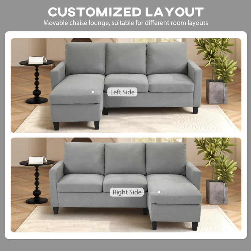 HOMCOM L-Shape Sofa, Modern Sectional Couch with Ottoman, Corner Sofa for Living Room, Light Grey