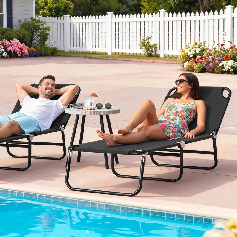 Outsunny Folding Chaise Lounge Pool Chairs, Outdoor Sun Tanning Chairs with 5-Level Reclining Back, Steel Frame for Beach, Yard, Patio, Black