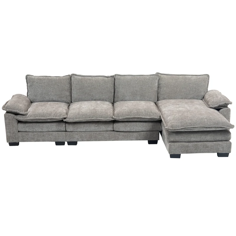 HOMCOM Sofa Couch with Chaise Lounge, Chenille L-shaped Couch with Double-layer Seat Cushion for Living Room, Grey
