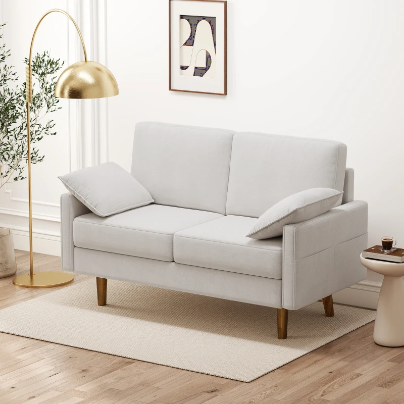 HOMCOM 3 Seater Sofa, Velvet Upholstered Couch with Spring Cushions, Rubber Wood Legs and 2 Pillows, Cream White