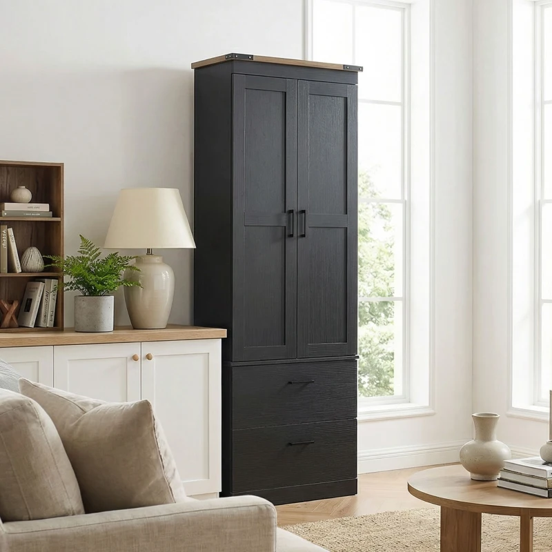 HOMCOM 67" Tall Kitchen Pantry Storage Cabinet, Kitchen Pantry Cabinet with Doors, Drawers and Adjustable Shelves, Black