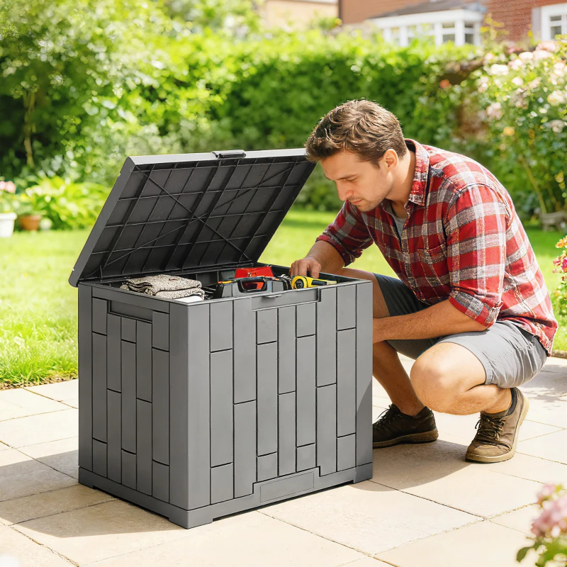 Outsunny 30 Gallon Resin Deck Box, Lockable Outdoor Storage Box, Splash-Resistant & UV Resistant Patio Storage Container