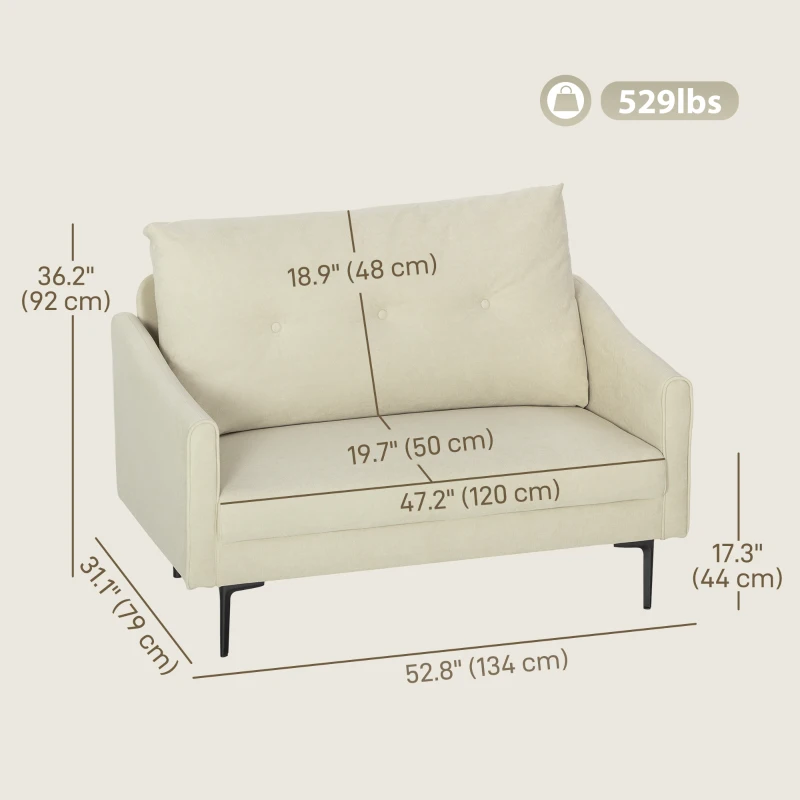 HOMCOM 2 Seater Sofa, Small Modern Couch with High-Resilience Foam, Thicken Padding, Button Tufted, Cream White