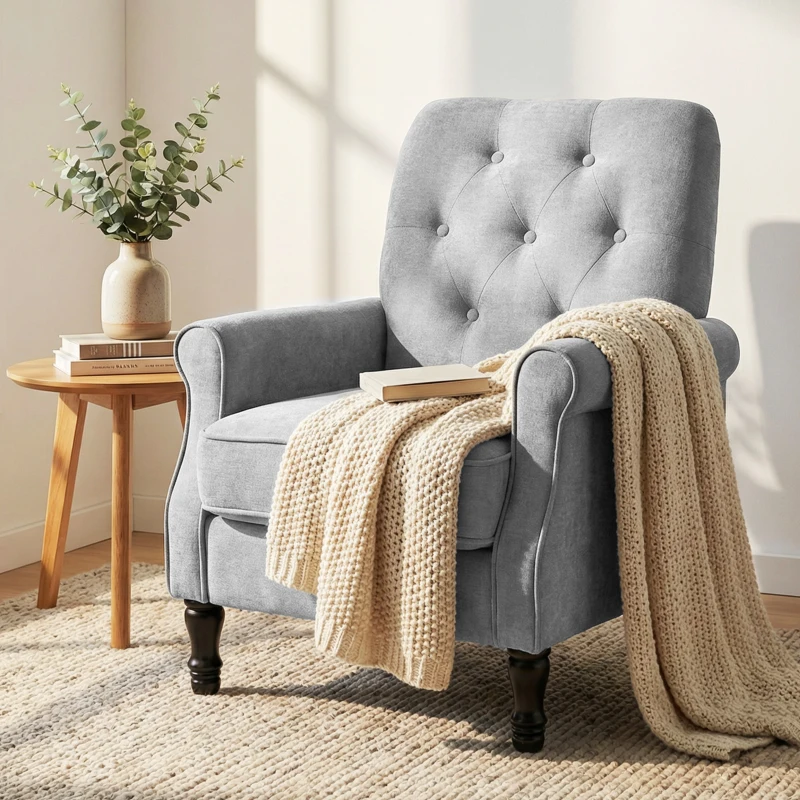 HOMCOM Accent Chair, Mid-Century Modern Armchair with Thick Padded Seat, Spring Cushion, Solid Wood Legs, Grey