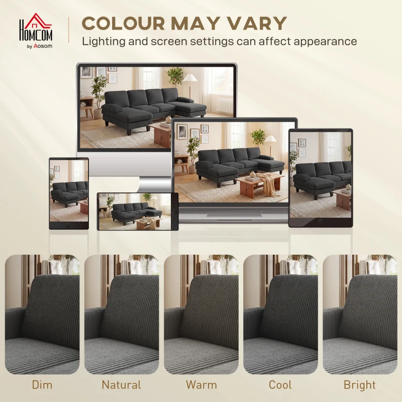 HOMCOM Sectional Sofa, U Shaped Couch with Double Chaise, Pillow-top Armrests and Spring Cushions, 2200lb Capacity, Dark Grey