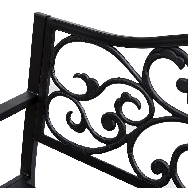 Outsunny Garden Bench Outdoor Loveseat with Vintage Floral Pattern Cast Metal, 50" x 23.6" x 35", Black
