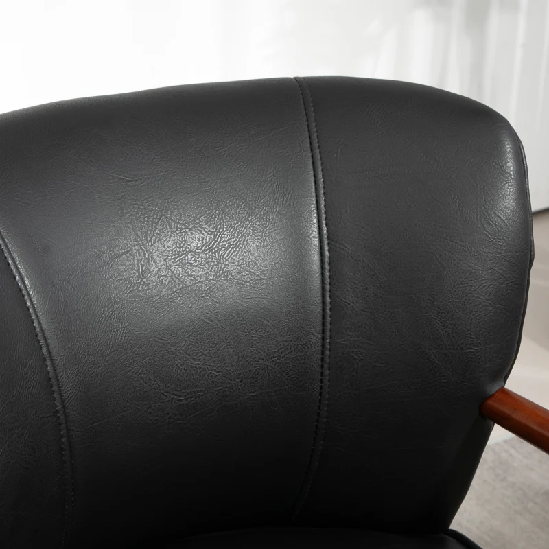 HOMCOM Accent Chair, Modern Armchair, Faux Leather Upholstered Living Room Chair with Wood Legs and Wide Padded Seat, Black