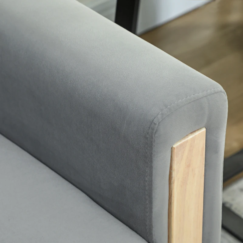HOMCOM 53" Loveseat Sofa, Small 2 Seater Couch with Solid Wood Legs, Modern Velvet Sofa for Living Room, Small Spaces, Grey