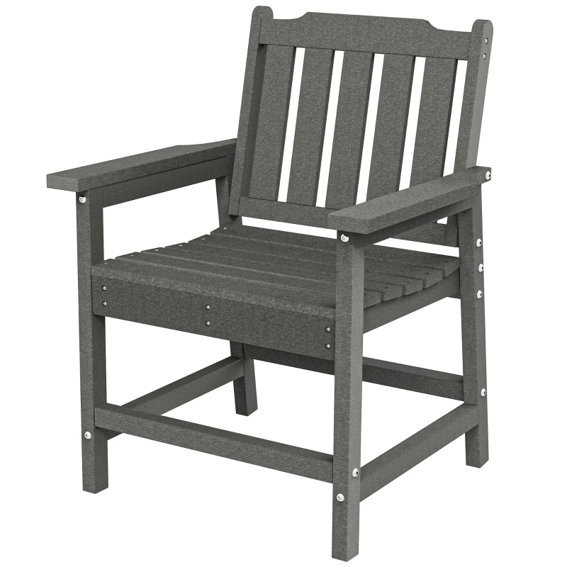 Outsunny All-Weather Patio Chair, HDPE Patio Dining Chair, Heavy Duty Wood-Like Outdoor Furniture for Garden, Backyard, Deck, Porch, Lawn, Gray