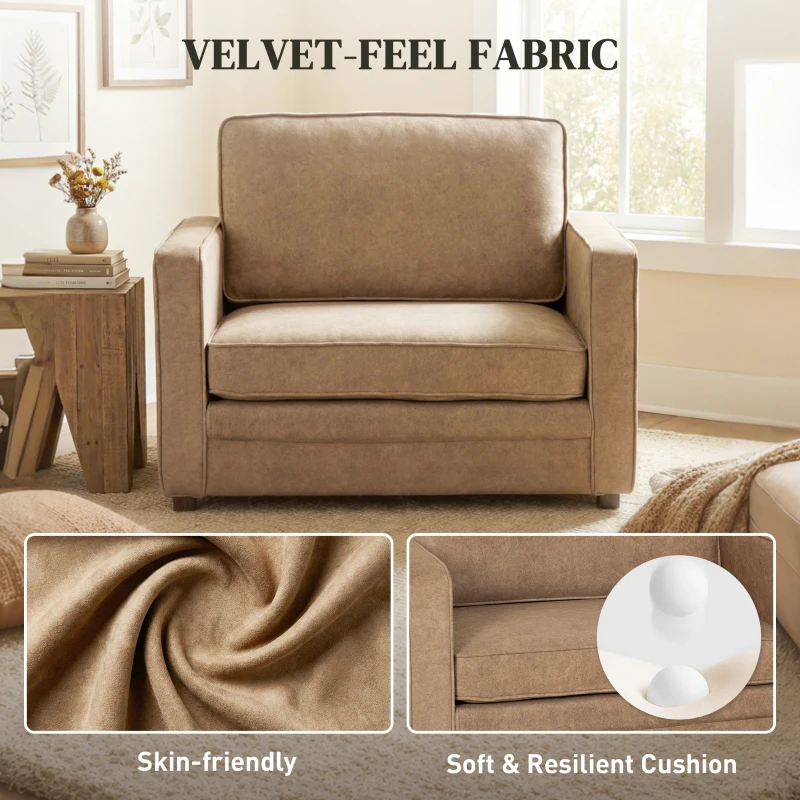 HOMCOM Accent Chair, Velvet-feel Fabric Armchair with Wide Seat, Spring Cushion, Solid Wood legs, Brown