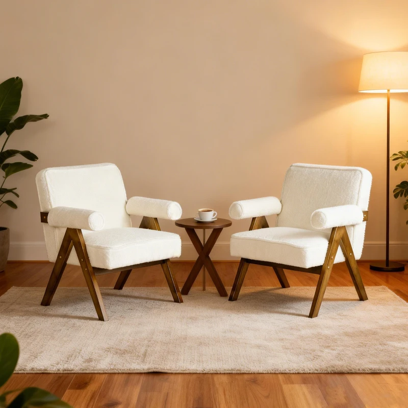 HOMCOM Cashmere Accent Chair Armchair with Wide Seat and Soft Padded Armrests for Reading, Bedroom, Cream White