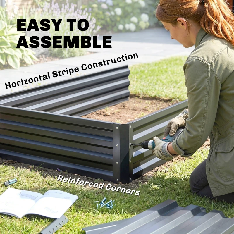 Outsunny 2 Tier Raised Garden Bed, 47" x 40" x 23" Galvanized Steel Planter Box for Vegetables, Flowers, and Herbs, Dark Grey