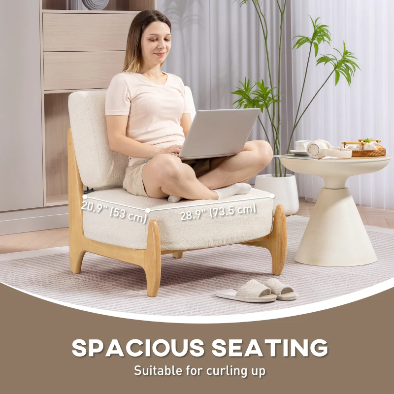 HOMCOM Accent Chair with Rubber Wood Frame, Wide Seat, Modern Chenille Bedroom Chair with Thick Cushion, Cream White