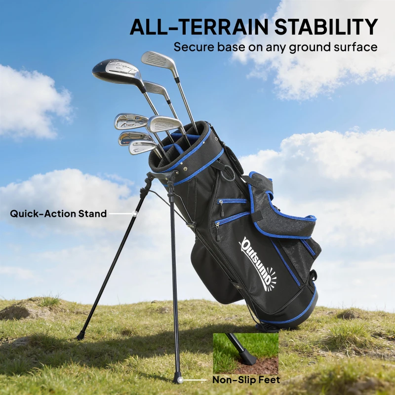 Outsunny Ultra-Lightweight Golf Stand Bag with 6-Way Dividers and Cooler Pocket, All-Weather Men's Golf Bag, Blue
