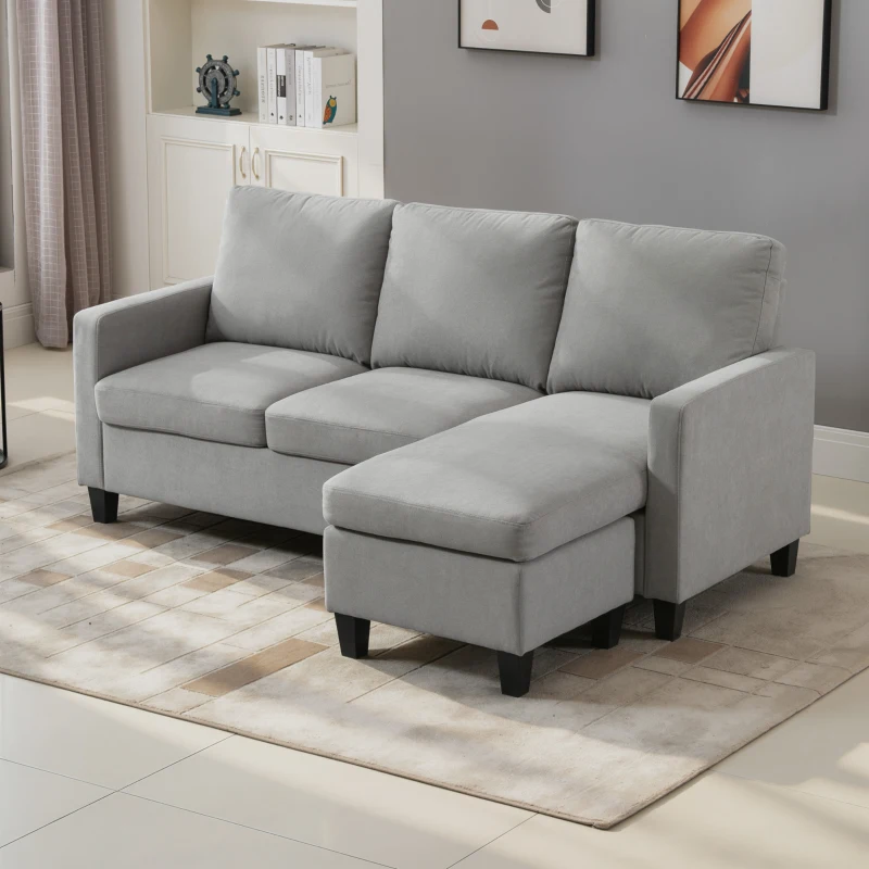 HOMCOM L-Shape Sofa, Modern Sectional Couch with Ottoman, Corner Sofa for Living Room, Light Grey